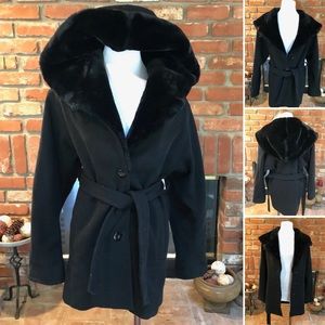 Vintage Wool Belted Oversized Hood Hooded Coat